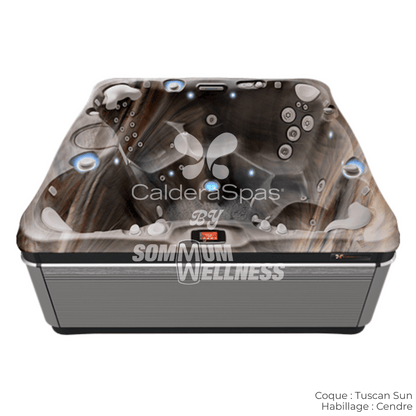 spa Caldera Niagara 7 places coque Tuscan Sun et habillage Cendre avec double système Atlas™ et cascade éclairée