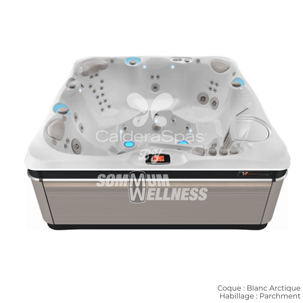 spa Caldera Tahitian 6 places Blanc Arctique et habillage Parchment – spa massage Atlas™