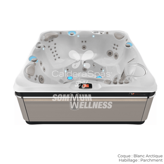 Spa Caldera Tahitian 6 places Blanc Arctique et habillage Parchment – spa massage Atlas™