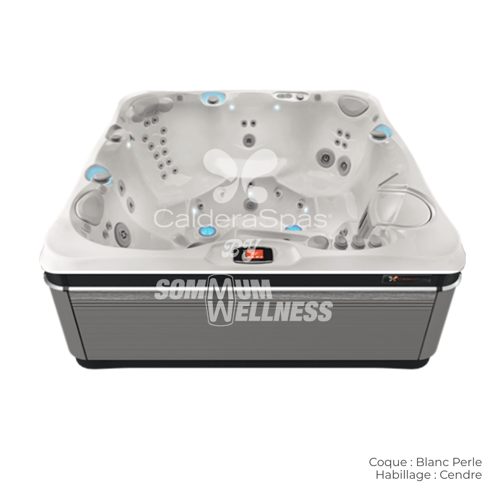spa extérieur Caldera Tahitian Blanc Perle et habillage Cendre – spa luxe série Utopia