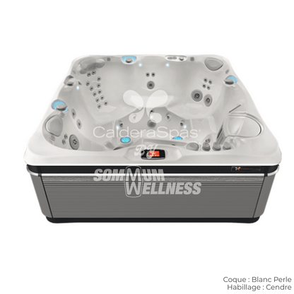 spa extérieur Caldera Tahitian Blanc Perle et habillage Cendre – spa luxe série Utopia