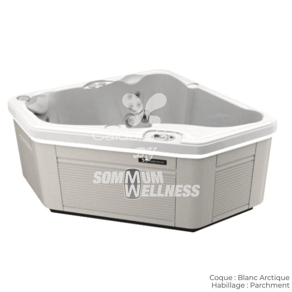 spa Caldera Vacanza Aventine 2 places coque Blanc Arctique habillage Parchment spa exterieur