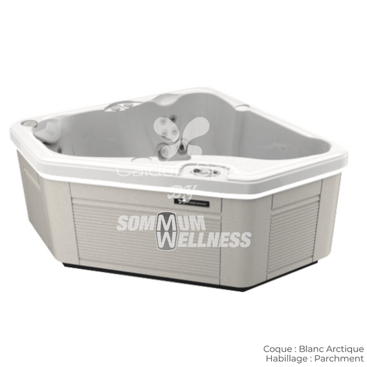 Spa Caldera Vacanza Aventine 2 places coque Blanc Arctique habillage Parchment spa exterieur