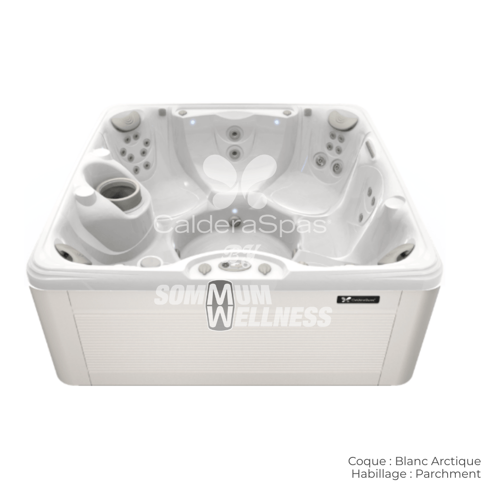spa Caldera Vacanza Vanto 7 places coque Blanc Arctique habillage Parchment spa exterieur