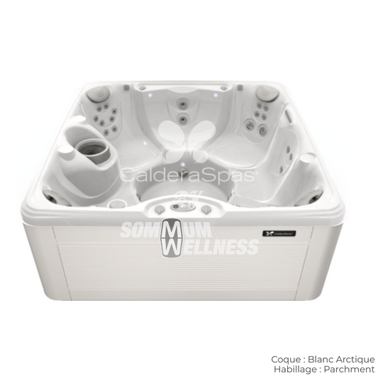 Spa Caldera Vacanza Vanto 7 places coque Blanc Arctique habillage Parchment spa exterieur