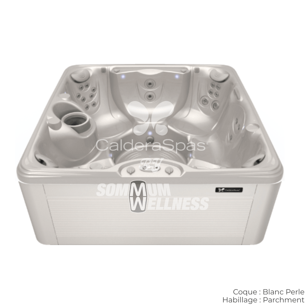spa Caldera Vacanza Vanto 7 places coque Blanc Perle habillage Parchment spa exterieur