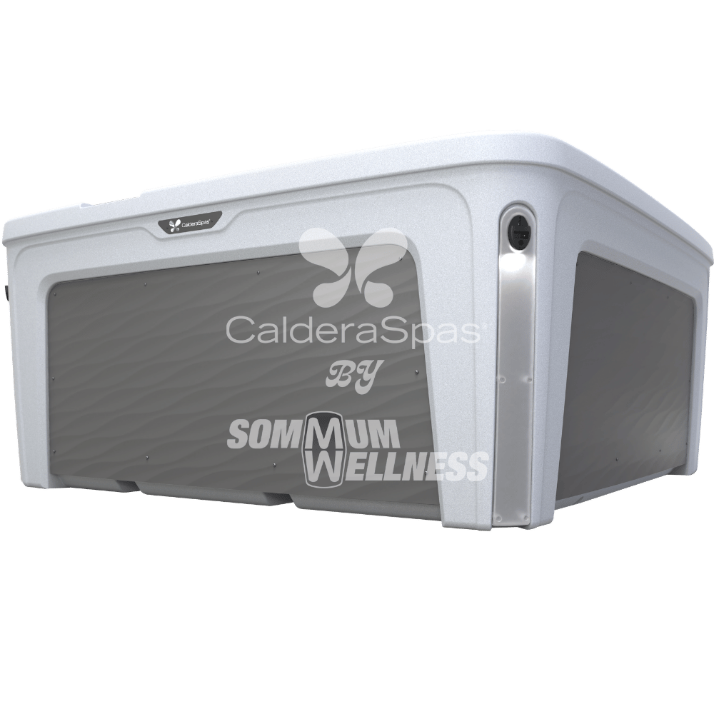 spa caldera bloom serie fantasy avec habillage moderne gris ondule et eclairage exterieur led