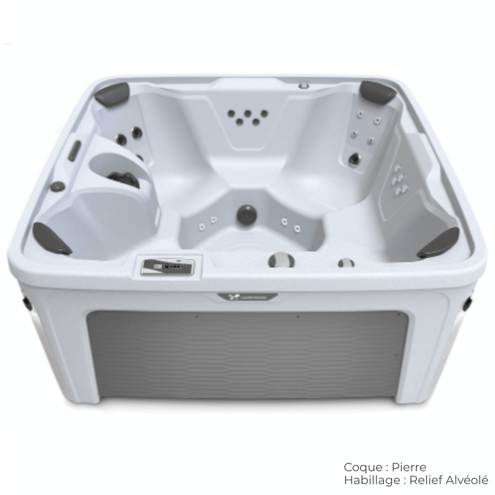spa caldera bloom 5 places avec coque pierre et habillage relief alveole