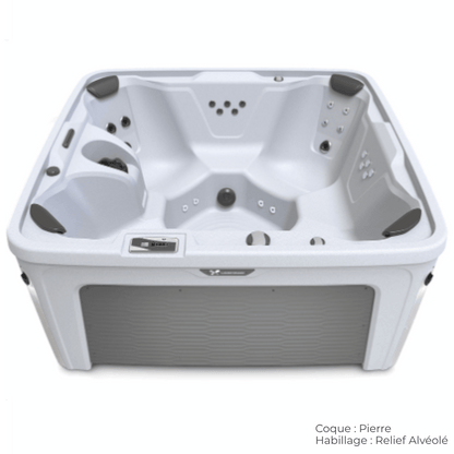 spa caldera bloom 5 places avec coque pierre et habillage relief alveole