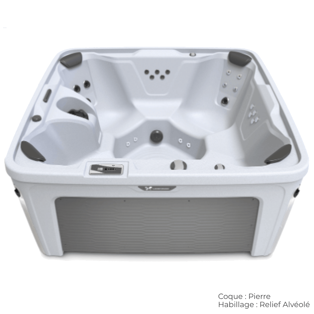 spa caldera bloom 5 places avec coque pierre et habillage relief alveole