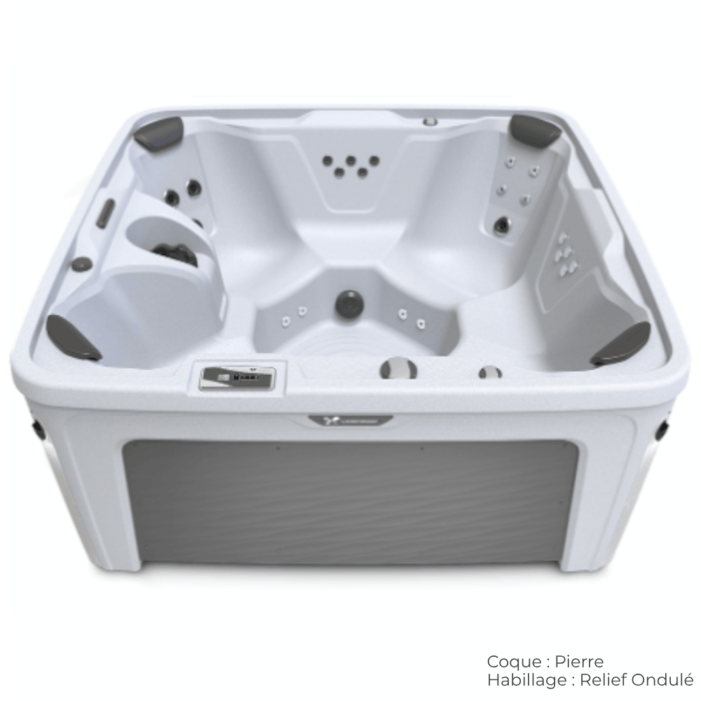 spa caldera bloom 5 places avec coque pierre et habillage relief ondule