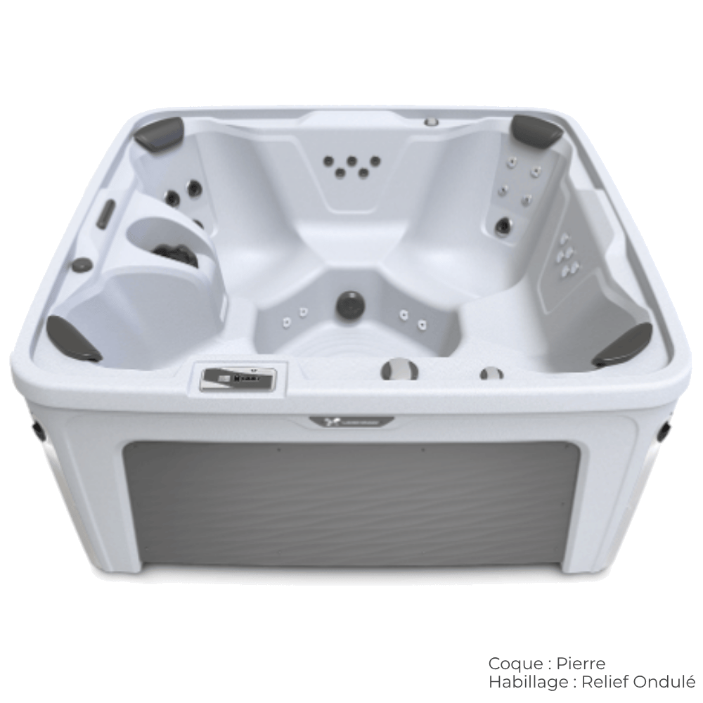 spa caldera bloom 5 places avec coque pierre et habillage relief ondule