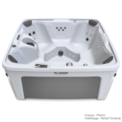 spa caldera bloom 5 places avec coque pierre et habillage relief ondule