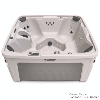 spa caldera bloom 5 places avec coque taupe et habillage relief ondule