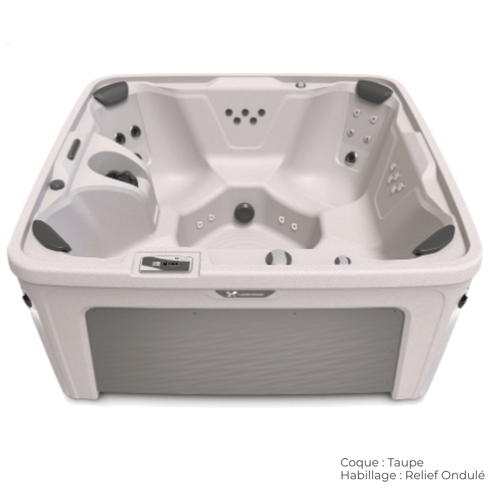 spa caldera bloom 5 places avec coque taupe et habillage relief ondule