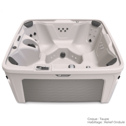 spa caldera bloom 5 places avec coque taupe et habillage relief ondule