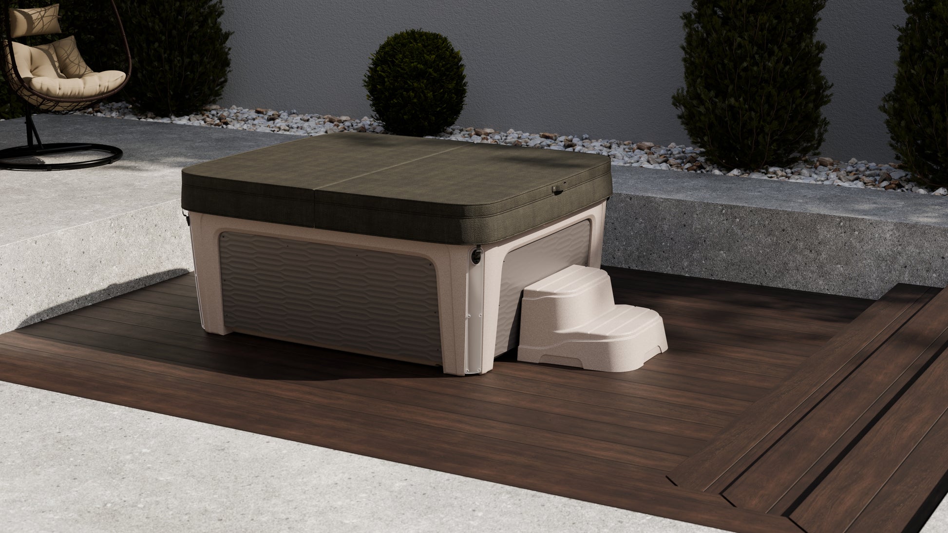 spa caldera invite avec couverture fermee sur terrasse exterieure moderne