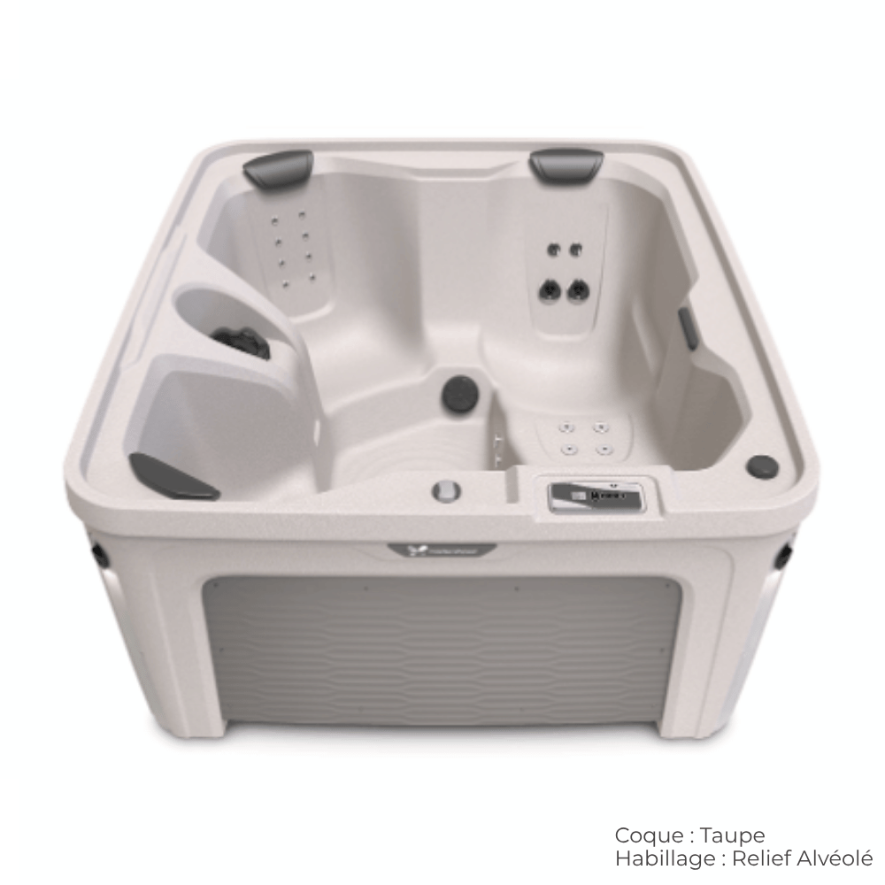 spa caldera invite coque taupe avec habillage relief alveole