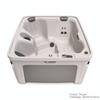 spa caldera invite coque taupe avec habillage relief ondule