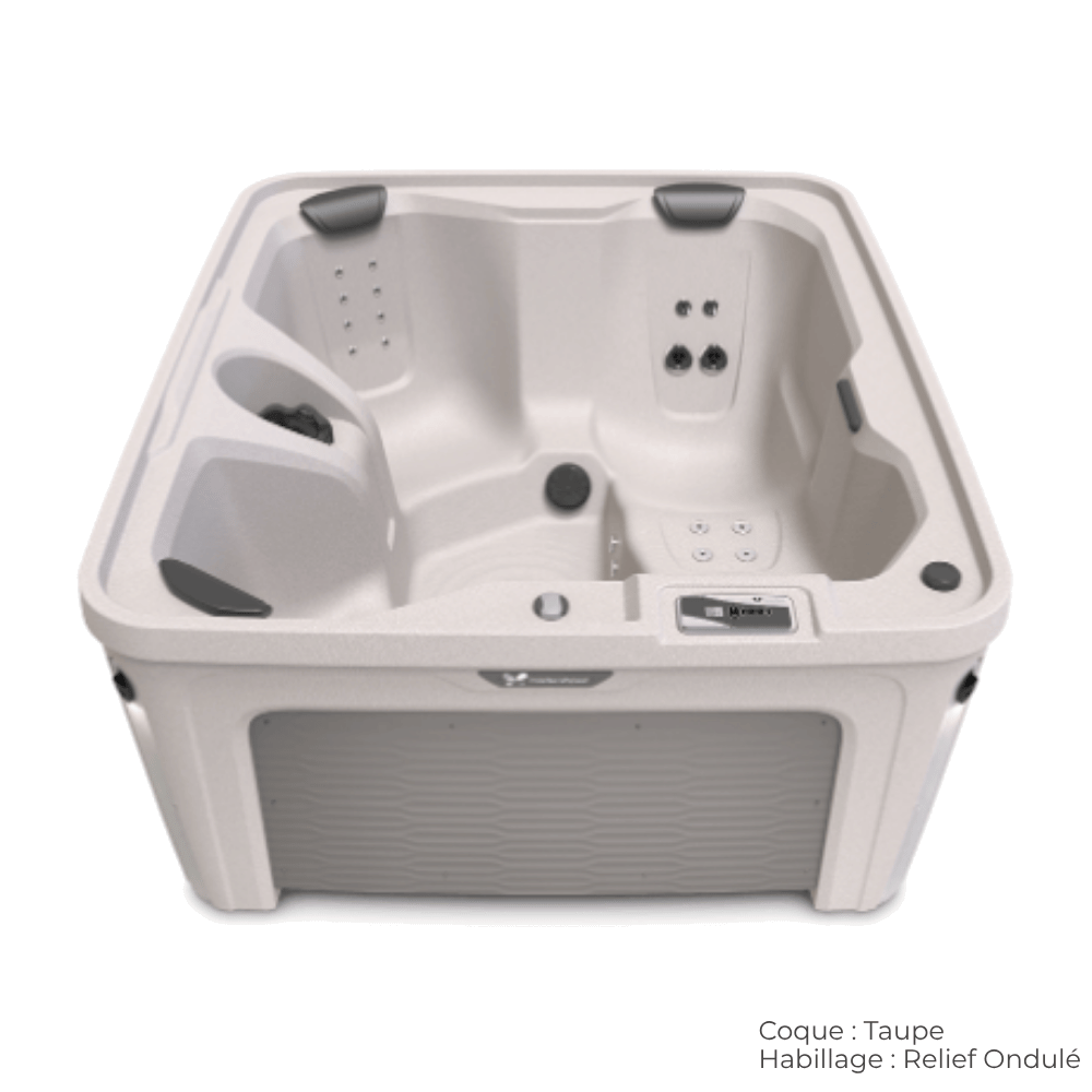 spa caldera invite coque taupe avec habillage relief ondule