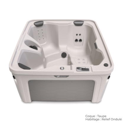 spa caldera invite coque taupe avec habillage relief ondule