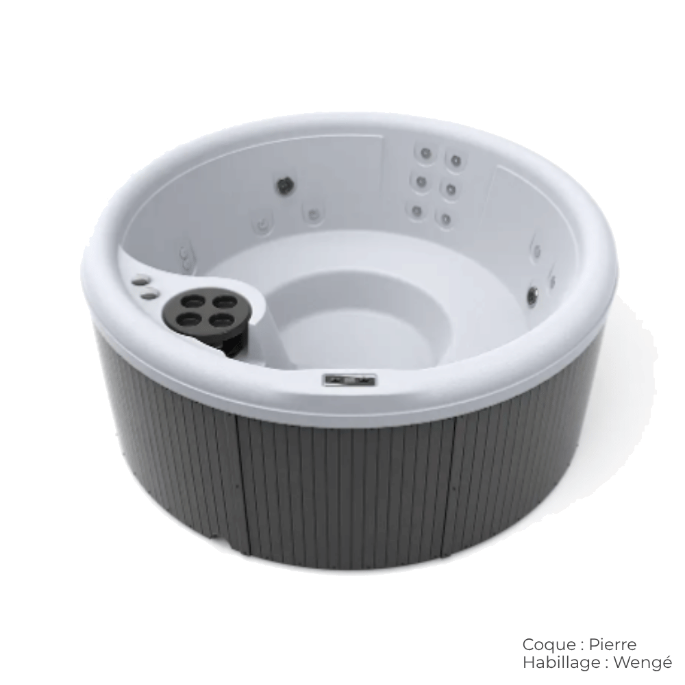 spa caldera splendor rond 5 places avec coque pierre et habillage wenge