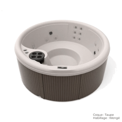 spa caldera splendor rond 5 places avec coque taupe et habillage wenge